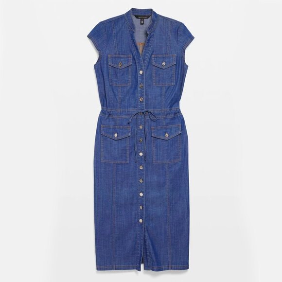 WHBM $160 Button-Down Midi Dress Denim Lightweight Cotton Tencel Blend 12 - Picture 6 of 10